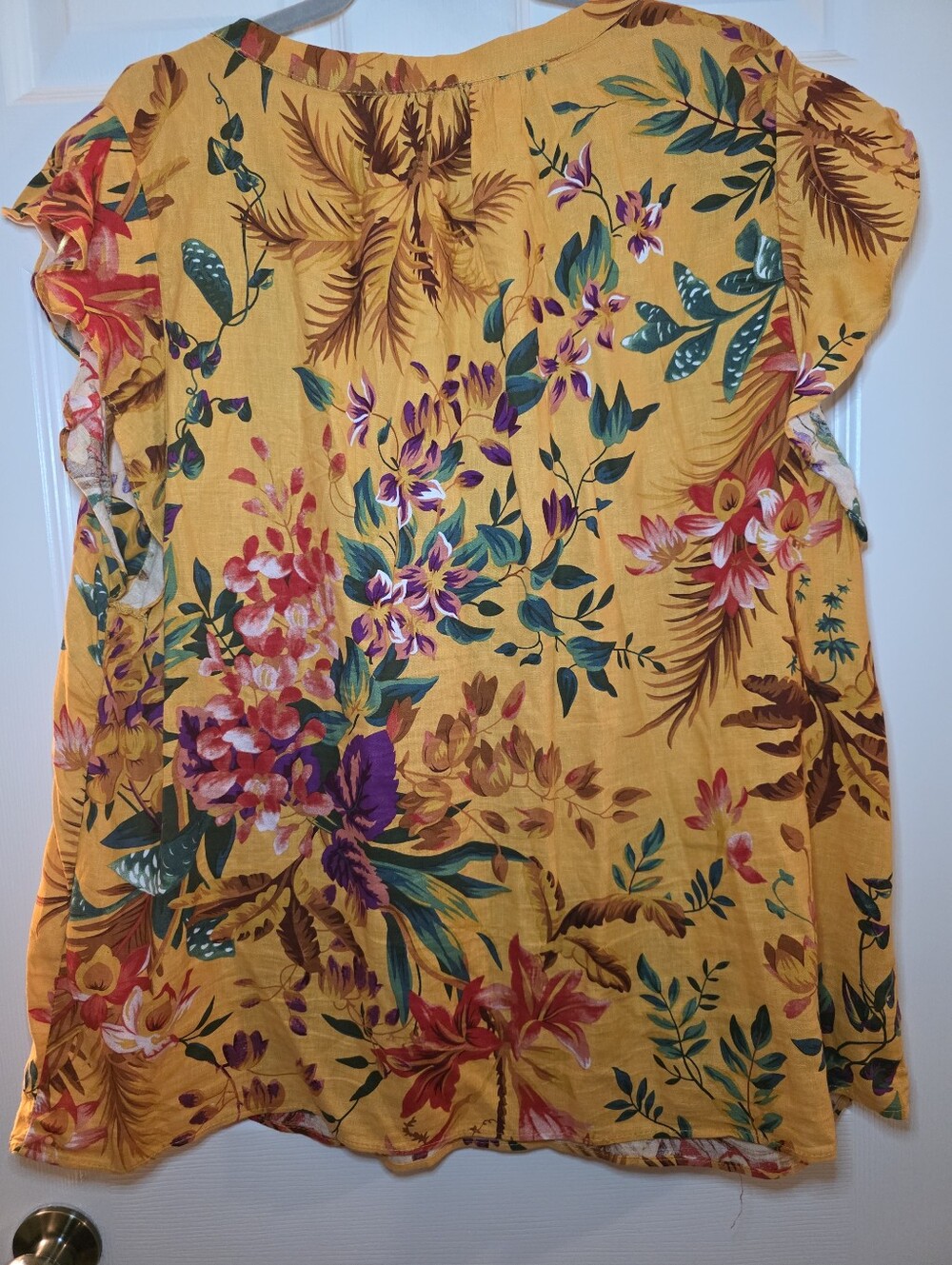 Rachel Roy Top Womens 2X Yellow Floral Shirt Linen Blend Cottagecore - Picture 5 of 7